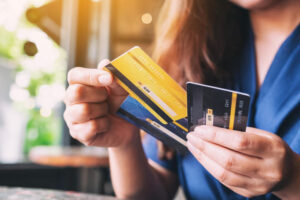 Woman holding credit cards